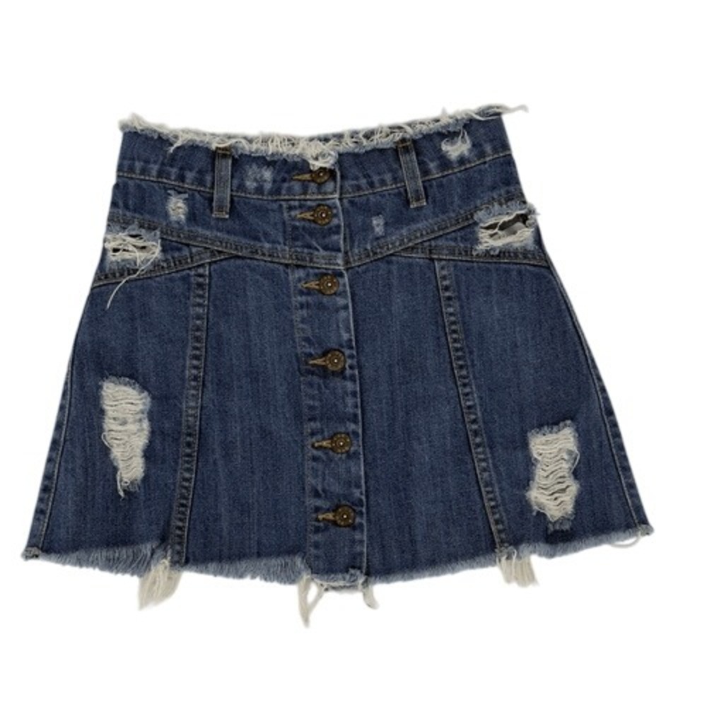 Carmar Adrian Distressed Denim Button‎ Front Mini Skirt Size 24